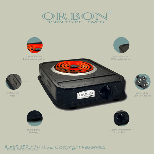 ORBON Electric Coil Cooking Stove 2000 Watts Big Base Grey
