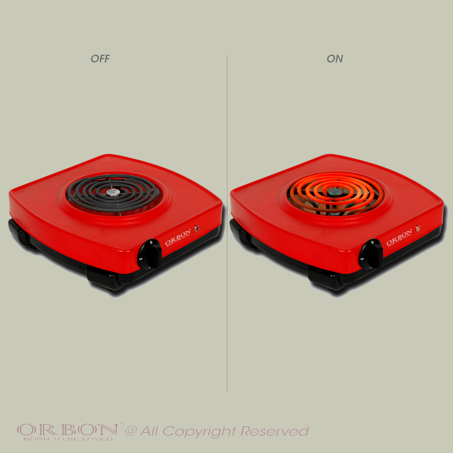 ORBON Electric Coil Cooking Stove 2000 Watts Classic Red