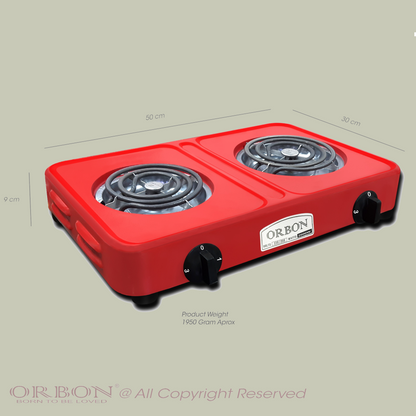 ORBON Electric Coil Cooking Stove 2000 + 2000 Watts Double Red