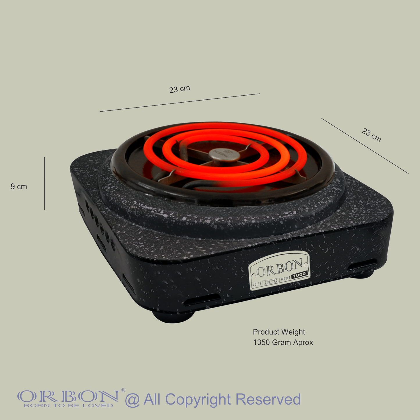 ORBON Electric Coil Cooking Stove 1000 Watts Square Vitreous
