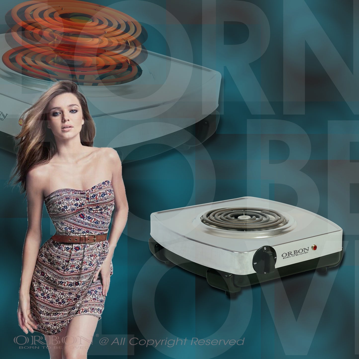 ORBON Electric Coil Cooking Stove 2000 Watts Classic Chrome