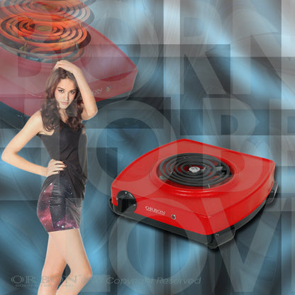 ORBON Electric Coil Cooking Stove 2000 Watts Classic Red