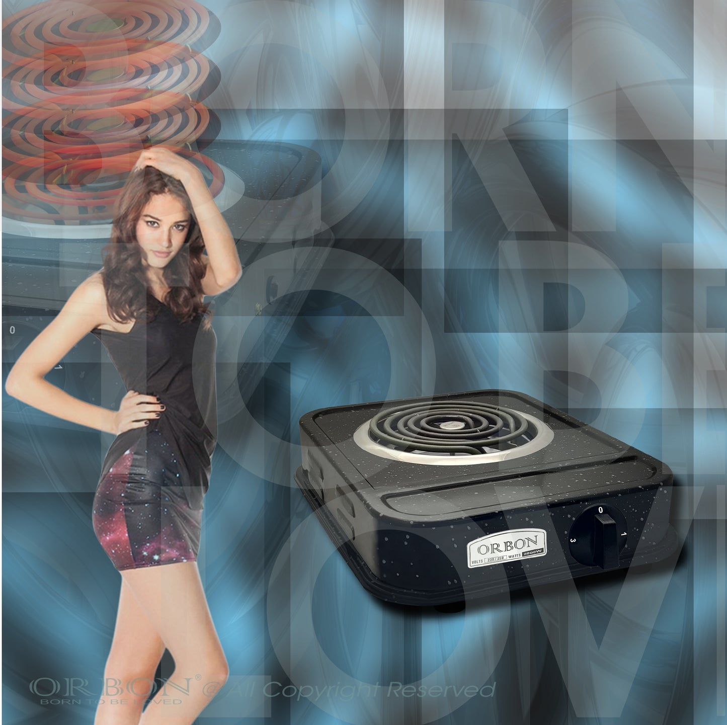 ORBON Electric Coil Cooking Stove 2000 Watts Big Base Grey