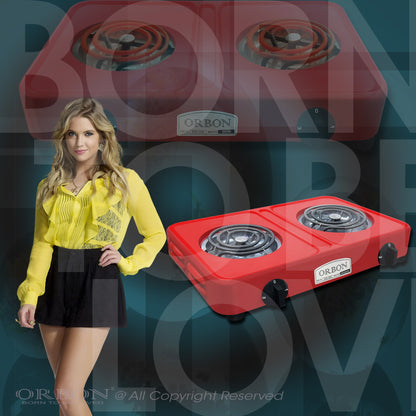 ORBON Electric Coil Cooking Stove 2000 + 2000 Watts Double Red