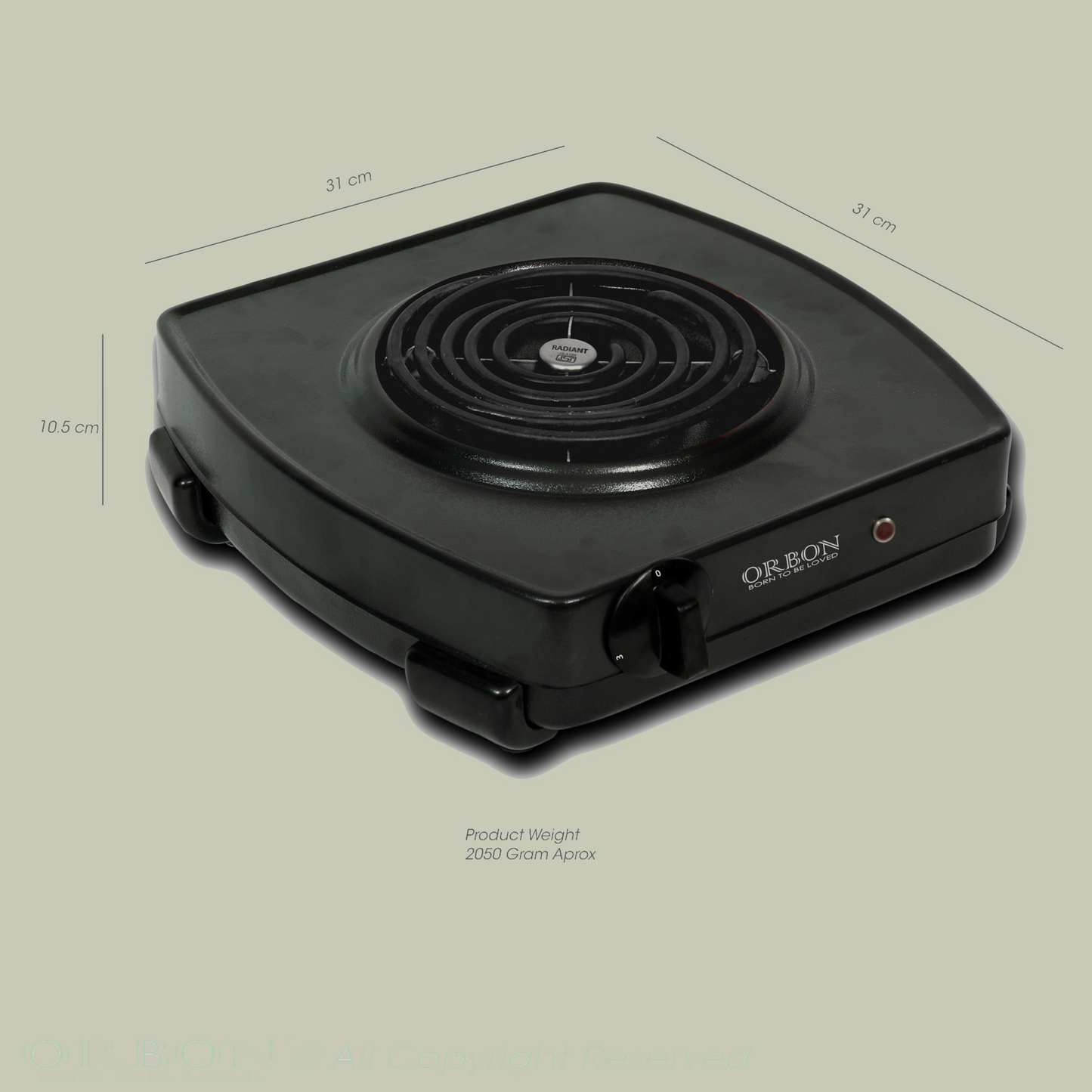 ORBON Electric Coil Cooking Stove 2000 Watts Classic Black