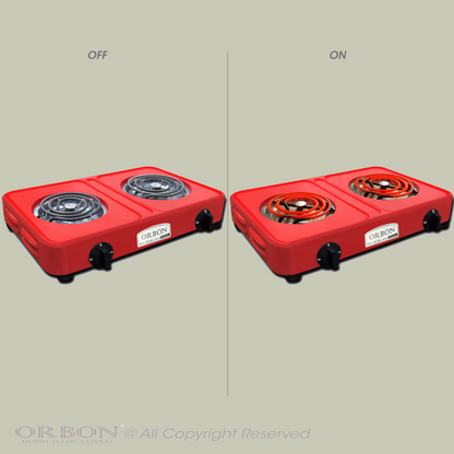 ORBON Electric Coil Cooking Stove 2000 + 2000 Watts Double Red