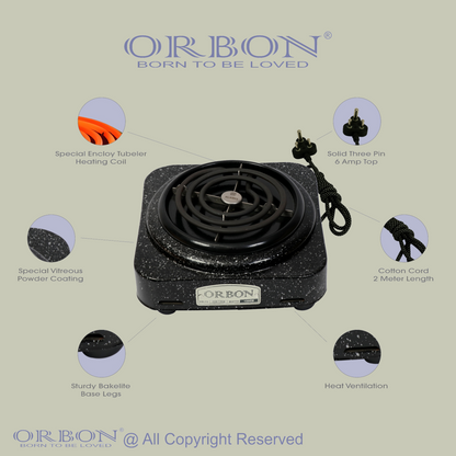 ORBON Electric Coil Cooking Stove 1000 Watts Square Vitreous