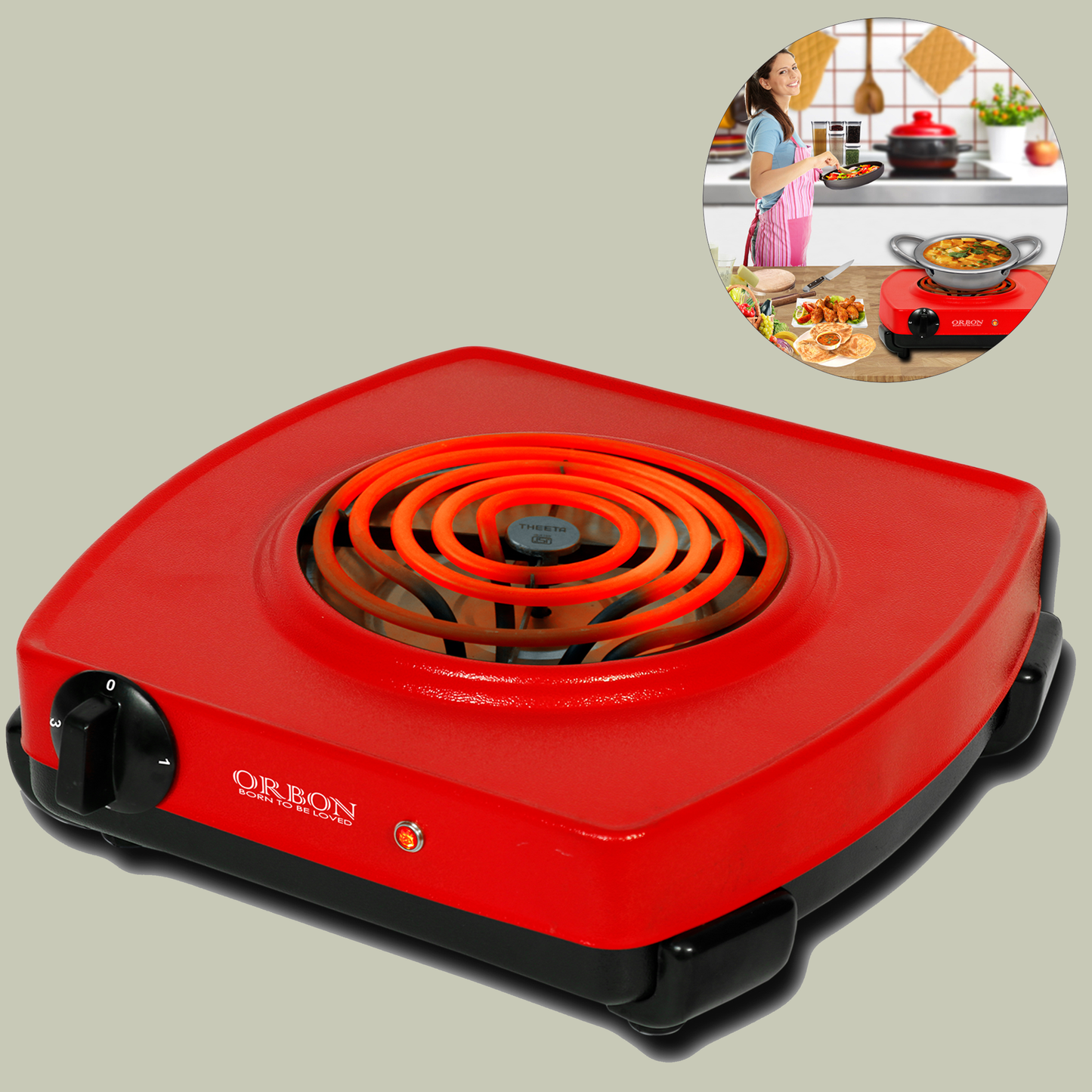 ORBON Electric Coil Cooking Stove 2000 Watts Classic Red