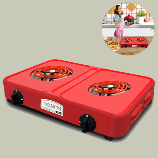 ORBON Electric Coil Cooking Stove 2000 + 2000 Watts Double Red