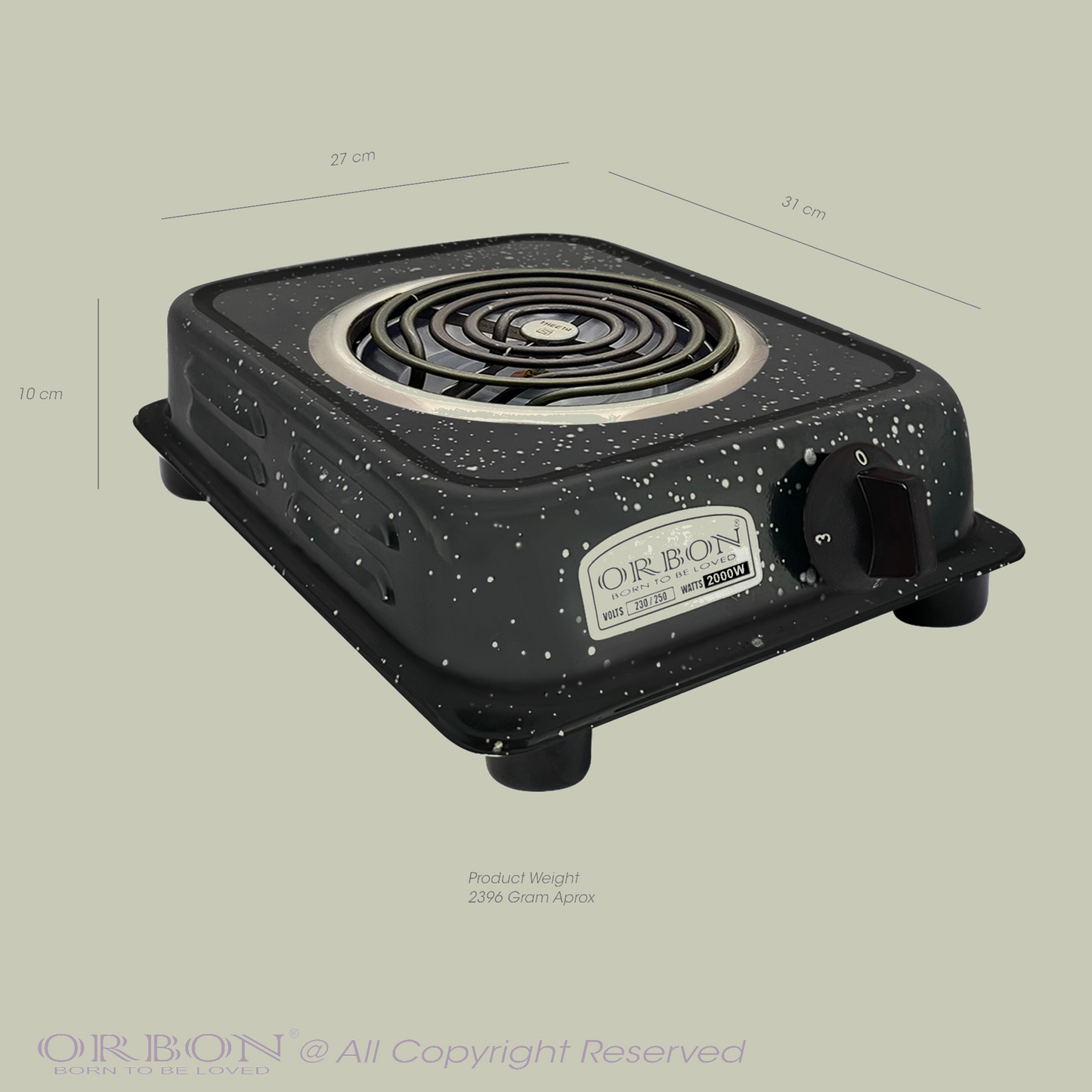 ORBON Electric Coil Cooking Stove 2000 Watts Jhonson Vitreous