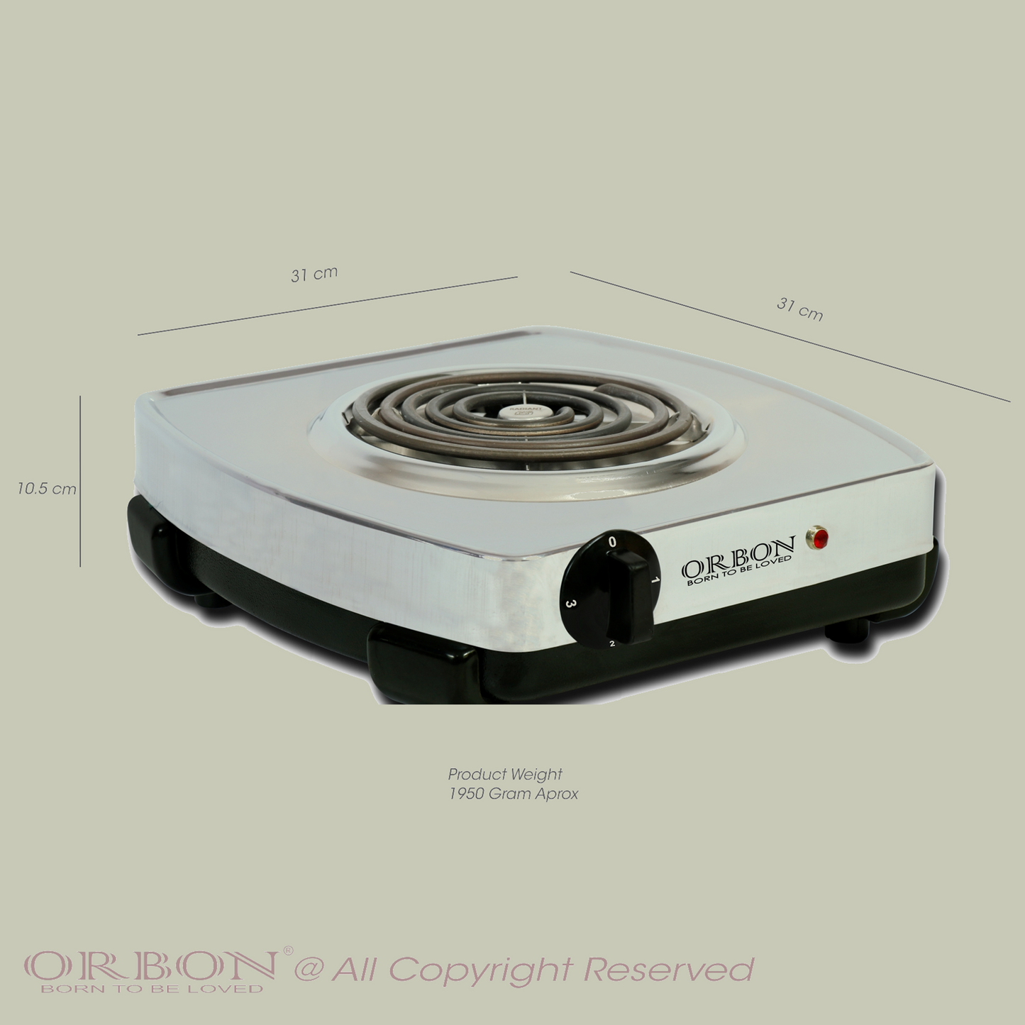 ORBON Electric Coil Cooking Stove 2000 Watts Classic Chrome