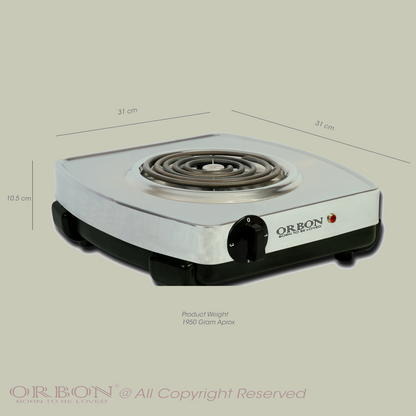 ORBON Electric Coil Cooking Stove 2000 Watts Classic Chrome