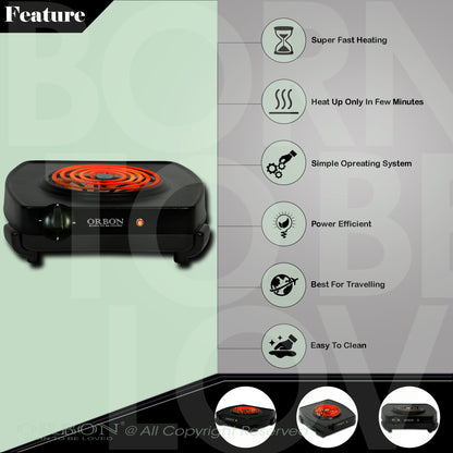 ORBON Electric Coil Cooking Stove 2000 Watts Classic Black