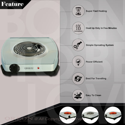 ORBON Electric Coil Cooking Stove 2000 Watts Classic Chrome