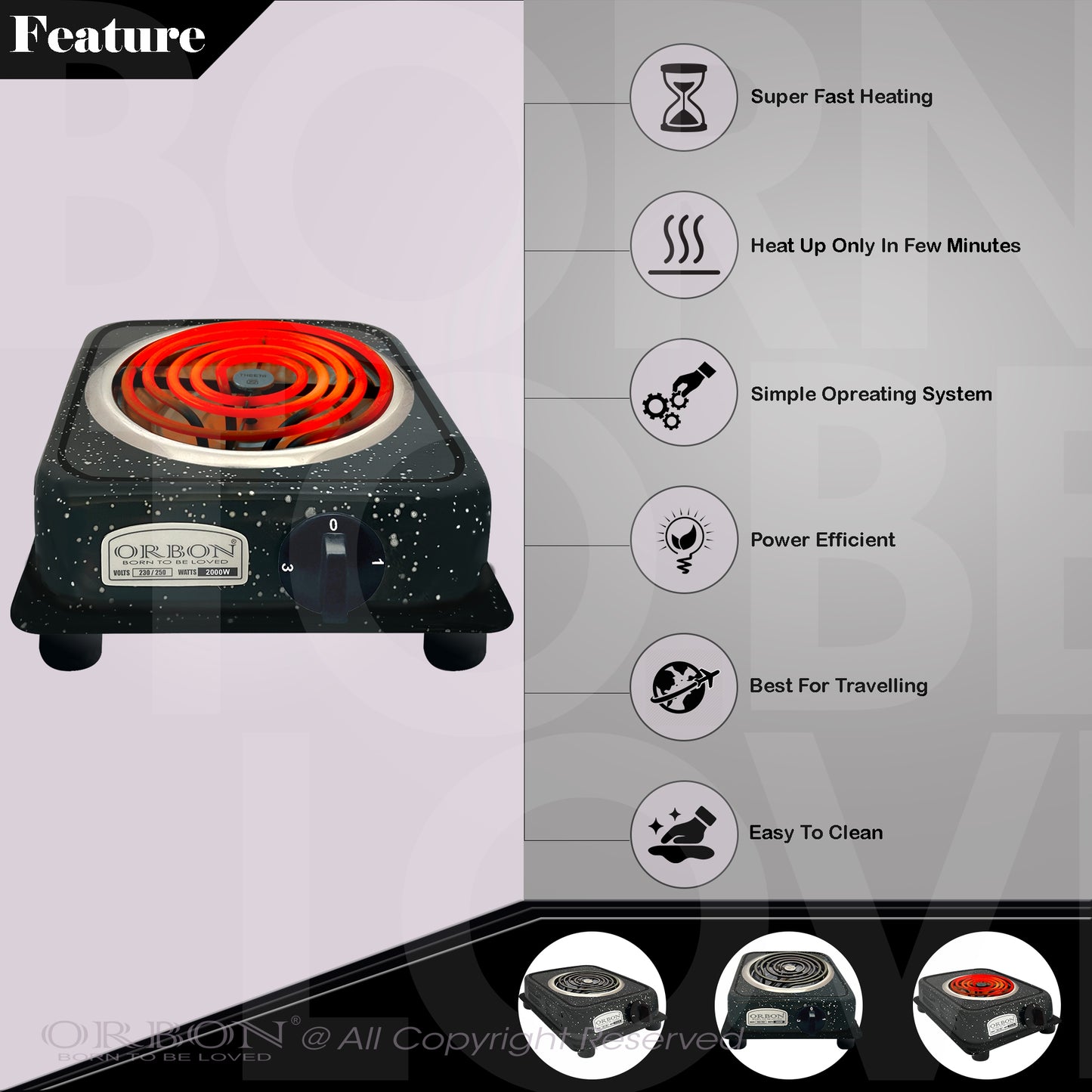 ORBON Electric Coil Cooking Stove 2000 Watts Jhonson Vitreous