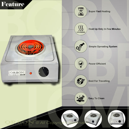 ORBON Electric Coil Cooking Stove 2000 Watts Steel Butterfly