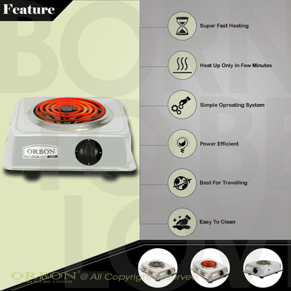 ORBON Electric Coil Cooking Stove 2000 Watts Jhonson Chrome
