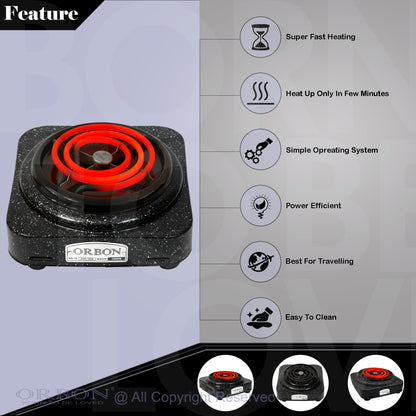 ORBON Electric Coil Cooking Stove 1000 Watts Square Vitreous