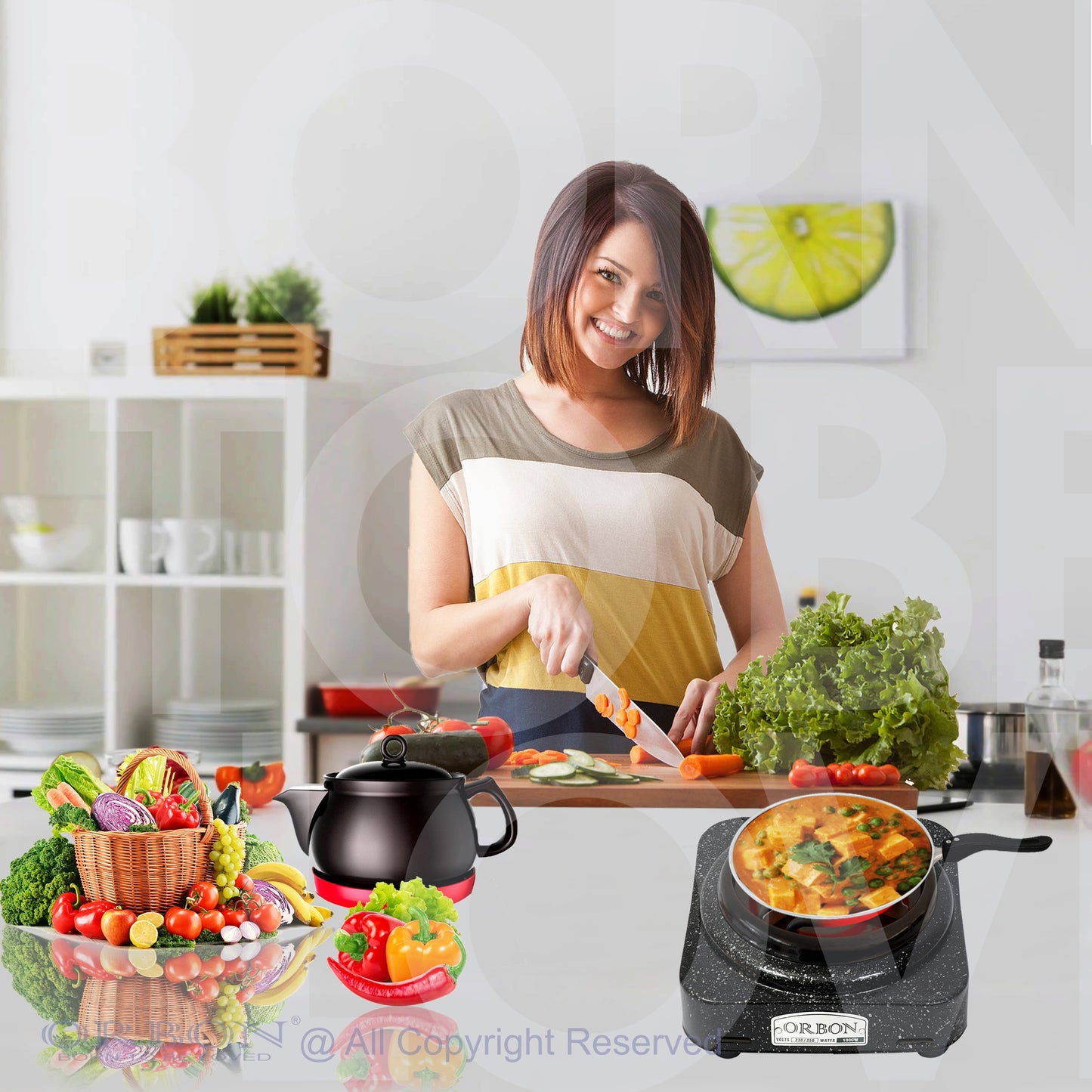 ORBON Electric Coil Cooking Stove 1000 Watts Square Vitreous