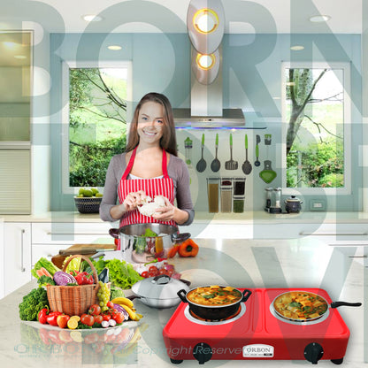 ORBON Electric Coil Cooking Stove 2000 + 2000 Watts Double Red