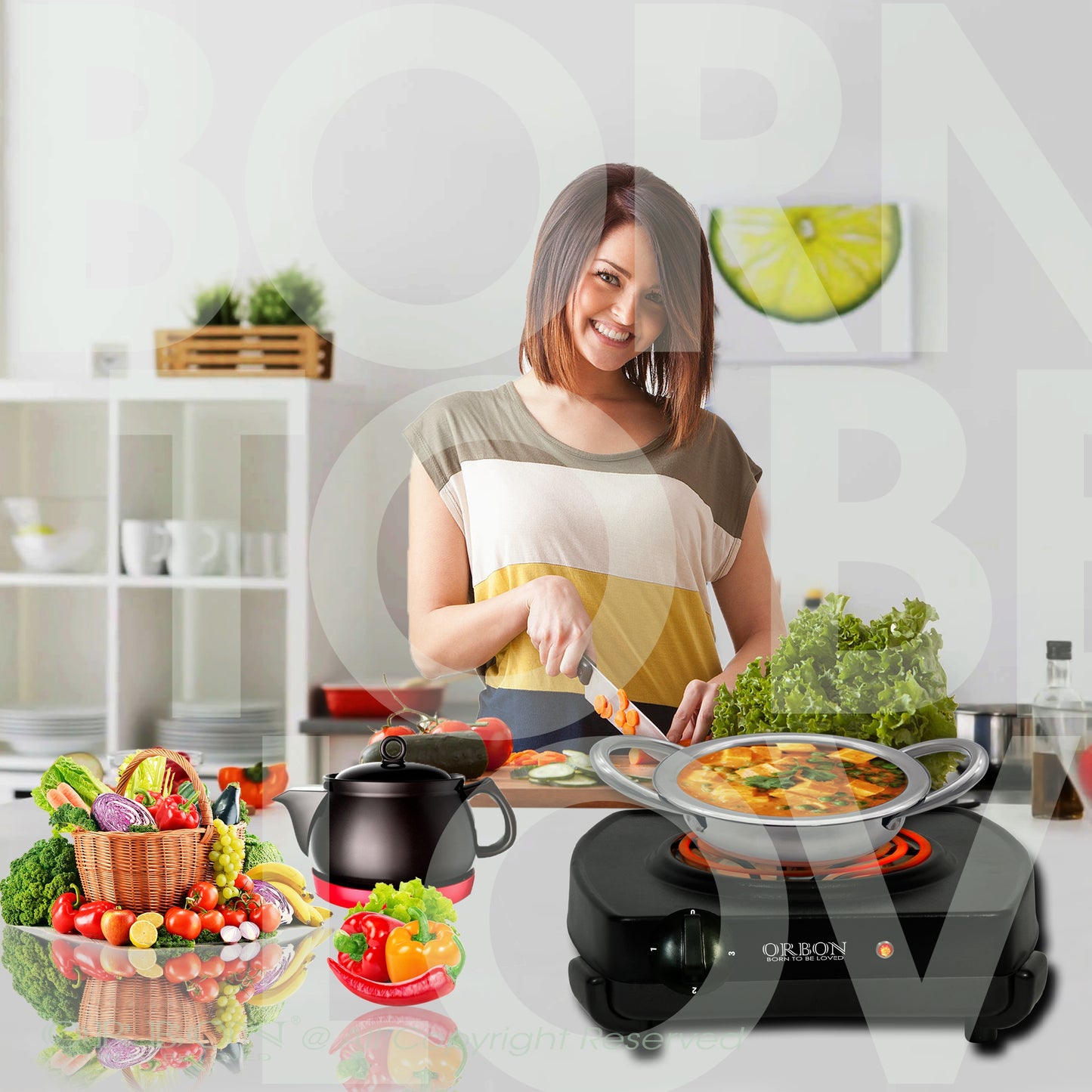 ORBON Electric Coil Cooking Stove 2000 Watts Classic Black