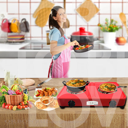 ORBON Electric Coil Cooking Stove 2000 + 2000 Watts Double Red