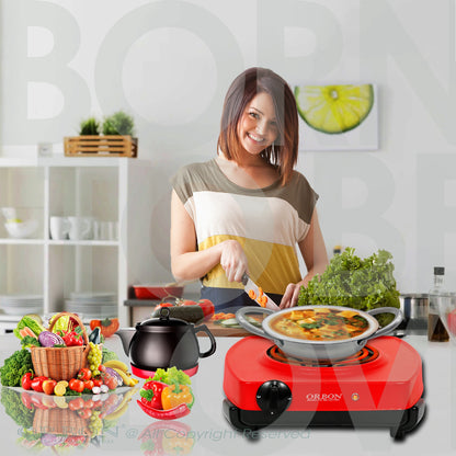 ORBON Electric Coil Cooking Stove 2000 Watts Classic Red