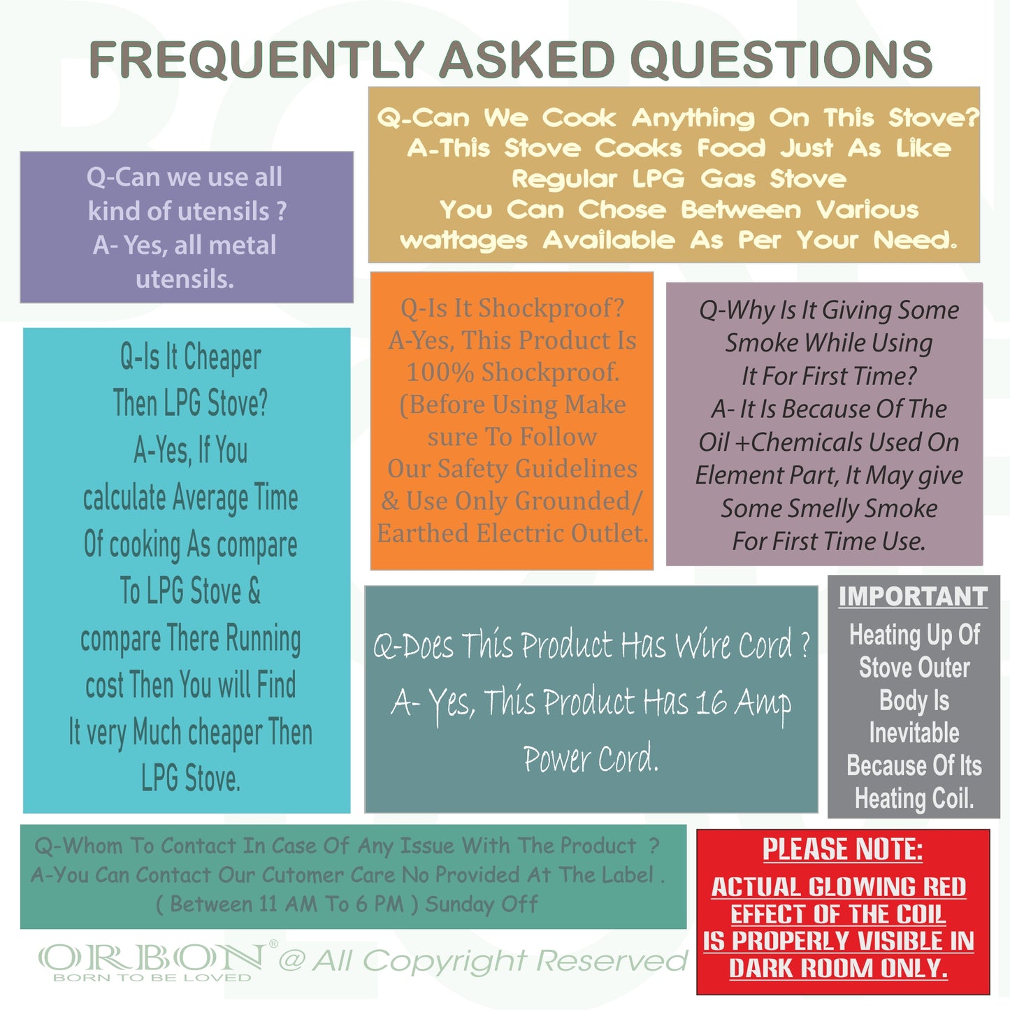 ORBON Electric Coil Cooking Stove 2050 Watts Vitreous