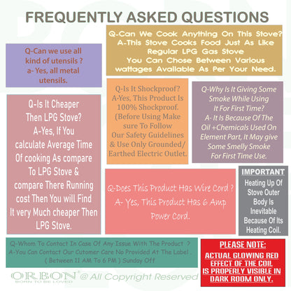 ORBON Electric Coil Cooking Stove 1000 Watts Square Vitreous