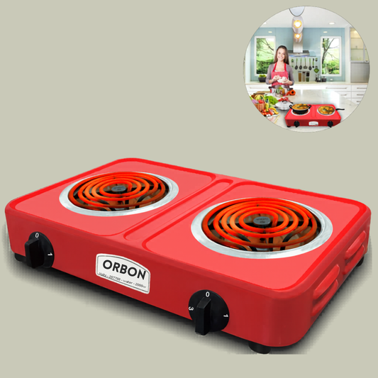 ORBON Electric Coil Cooking Stove 2000 + 2000 Watts Double Red