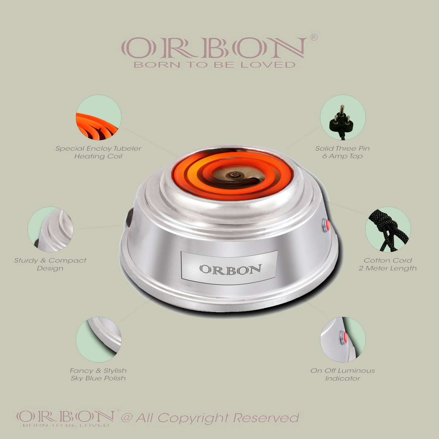 ORBON Electric Coil Cooking Stove 500 Watts Chrome