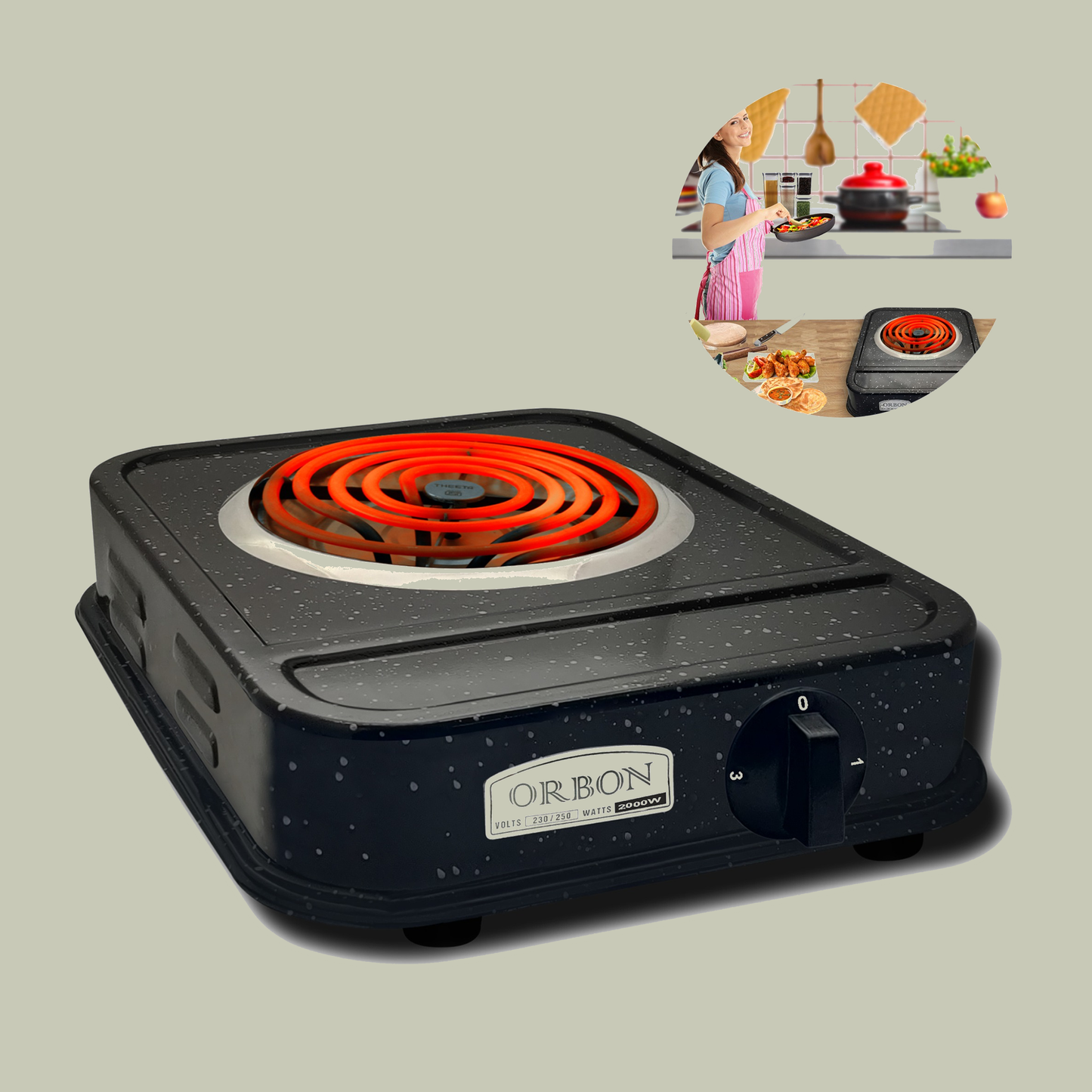 ORBON Electric Coil Cooking Stove 2000 Watts Big Base Grey
